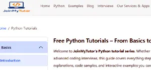 Screenshot of joinmytutor.com tutorial website on web languages and Android